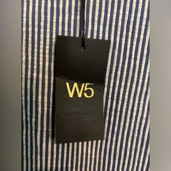 NWT W5 || Blue & White Ribbed Short Sleeve Top Button Accent Boxy Made in 🇺🇸 - Picture 2 of 7